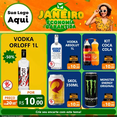 Modelo de Rede Social para Feed Facebook com o tema Janeiro - Economia Garantida para Distribuidora de bebidas