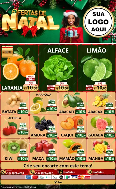 Modelo de Encarte para Encarte Grande com o tema Ofertas de Natal para Hortifrúti