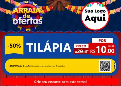 Modelo de Cartaz para Cartaz A4 Horizontal com o tema Arraiá de Ofertas para Peixaria