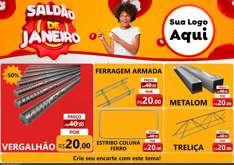 Modelo de Encarte para Encarte A4 Horizontal com o tema Saldão de Janeiro para Ferragens