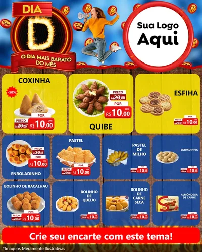 Modelo de Rede Social para Feed Instagram com o tema Dia D - O Dia Mais Barato Do Mês para Salgadaria