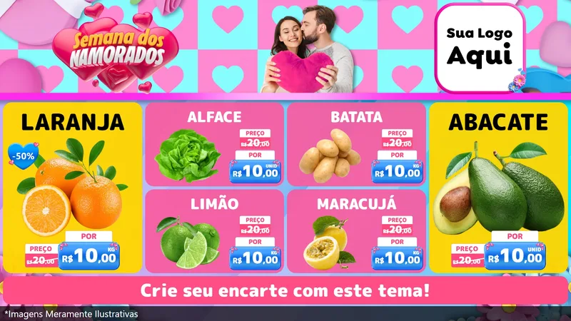 Modelo de TV para TV Horizontal com o tema Semana dos Namorados para Hortifrúti