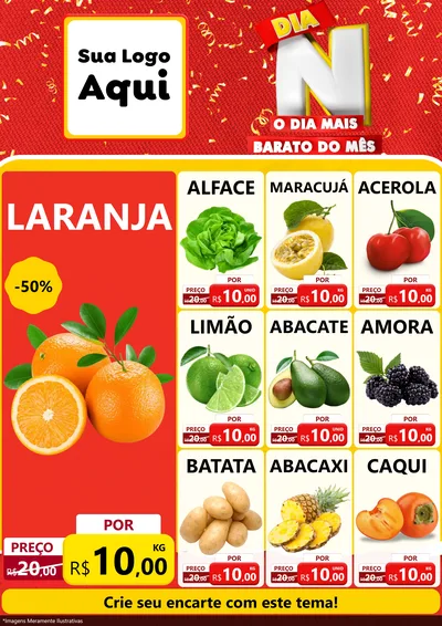 Modelo de Encarte para Encarte A4 Vertical com o tema Dia N o Dia Mais Barato do Mês para Hortifrúti