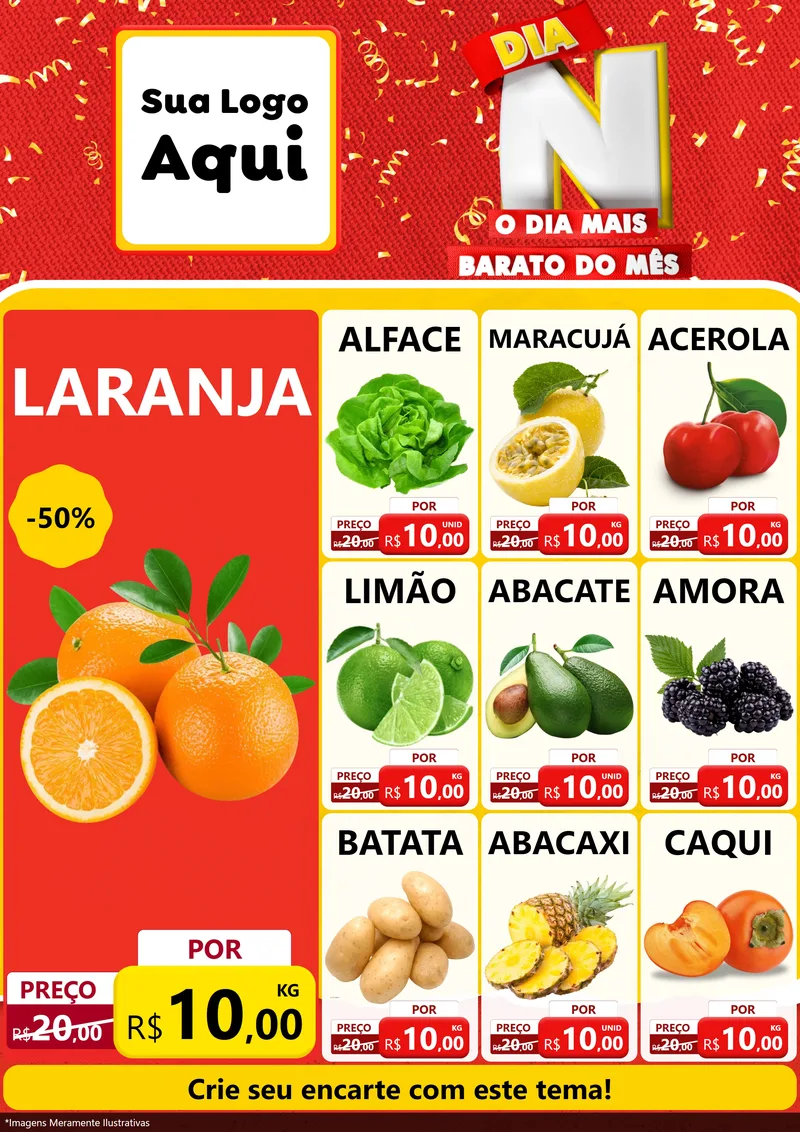Modelo de Encarte para Encarte A4 Vertical com o tema Dia N o Dia Mais Barato do Mês para Hortifrúti