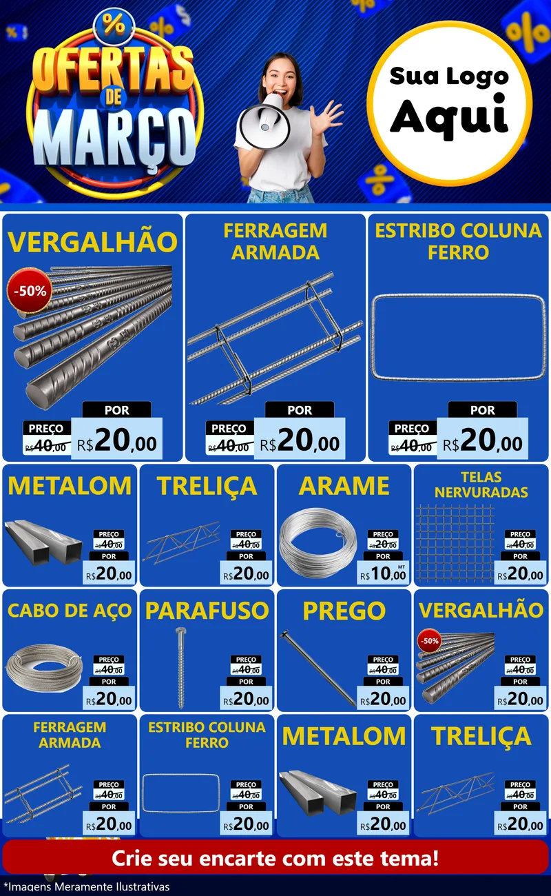 Modelo de Encarte para Encarte Grande com o tema Ofertas de Março para Ferragens
