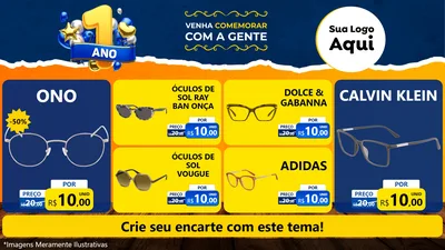 Modelo de TV para TV Horizontal com o tema Um Ano de Aniversário para Óticas