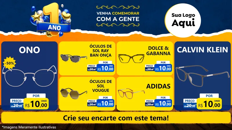 Modelo de TV para TV Horizontal com o tema Um Ano de Aniversário para Óticas