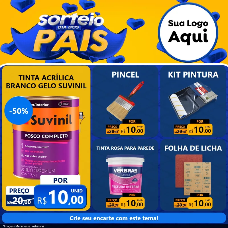 Modelo de Rede Social para Feed Facebook com o tema Sorteio Dia dos Pais para Tintas e Ferramentas