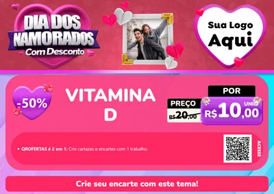 Modelo de Cartaz para Cartaz A4 Horizontal com o tema Dia Dos Namorados Com Desconto para Farmácia