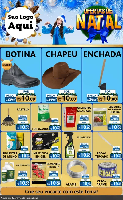 Modelo de Encarte para Encarte Grande com o tema Ofertas de Natal para Agropecuária