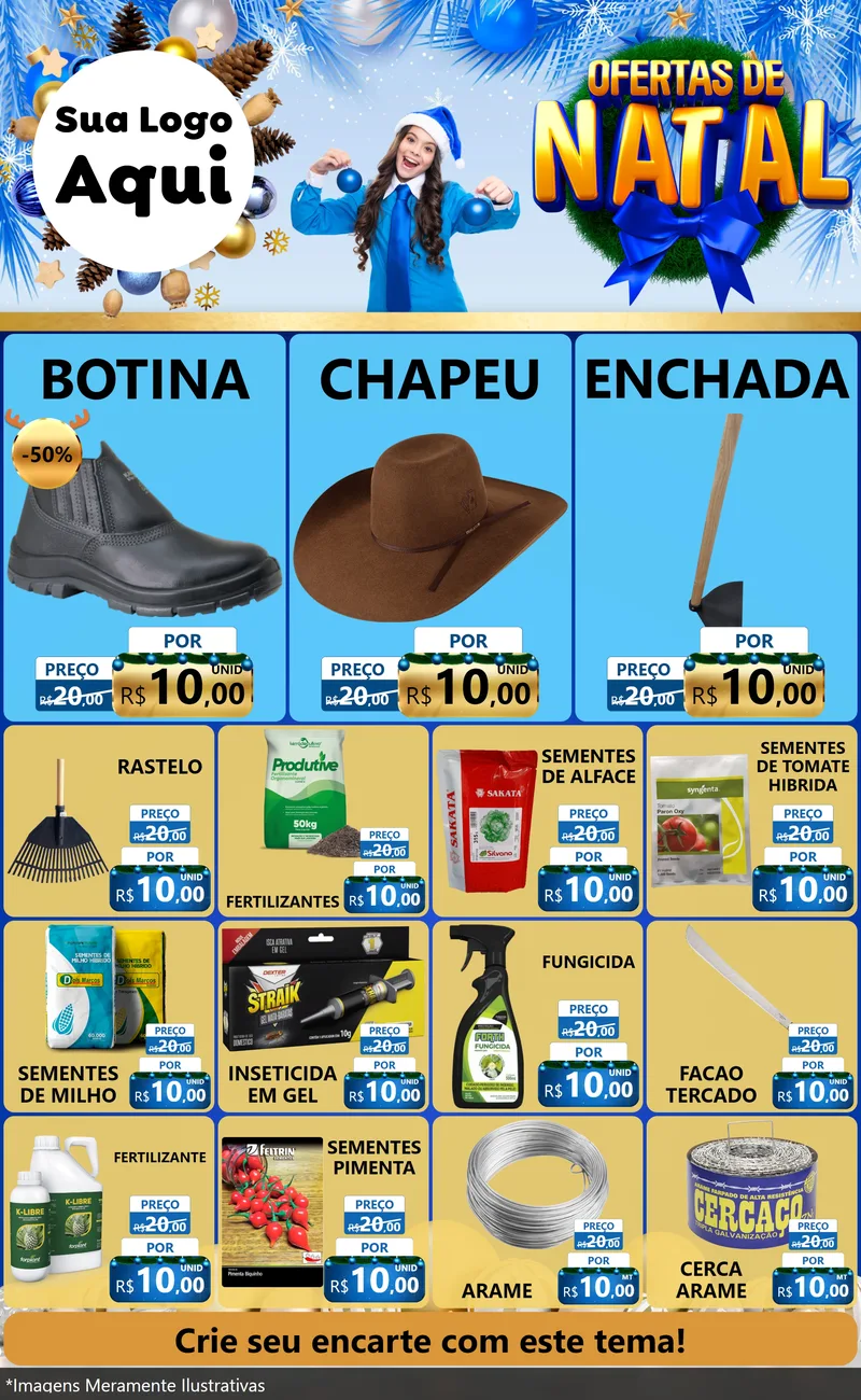 Modelo de Encarte para Encarte Grande com o tema Ofertas de Natal para Agropecuária