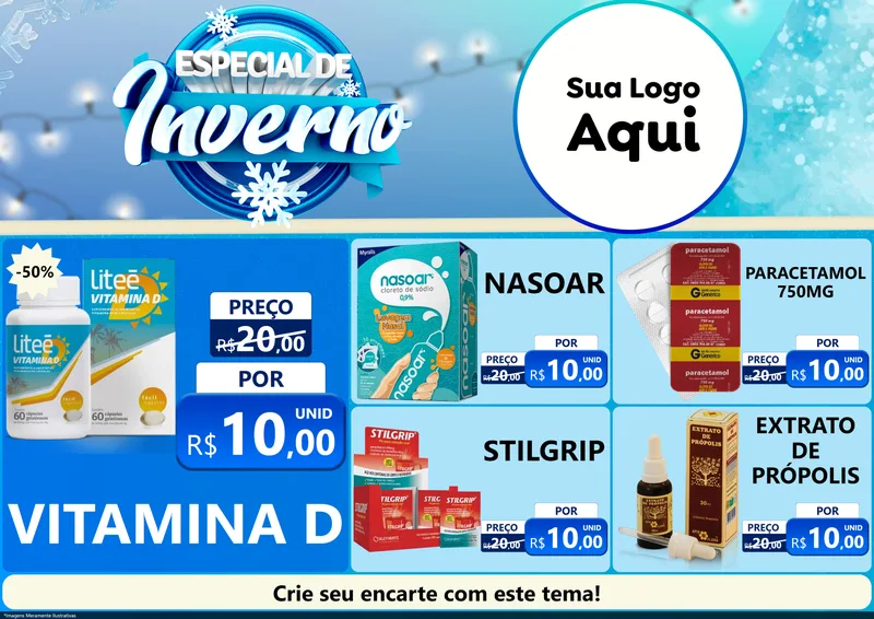 Modelo de Encarte para Encarte A4 Horizontal com o tema Especial de Inverno para Farmácia