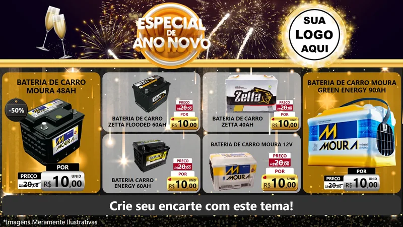 Modelo de TV para TV Horizontal com o tema Especial de Ano Novo para Baterias Elétricas