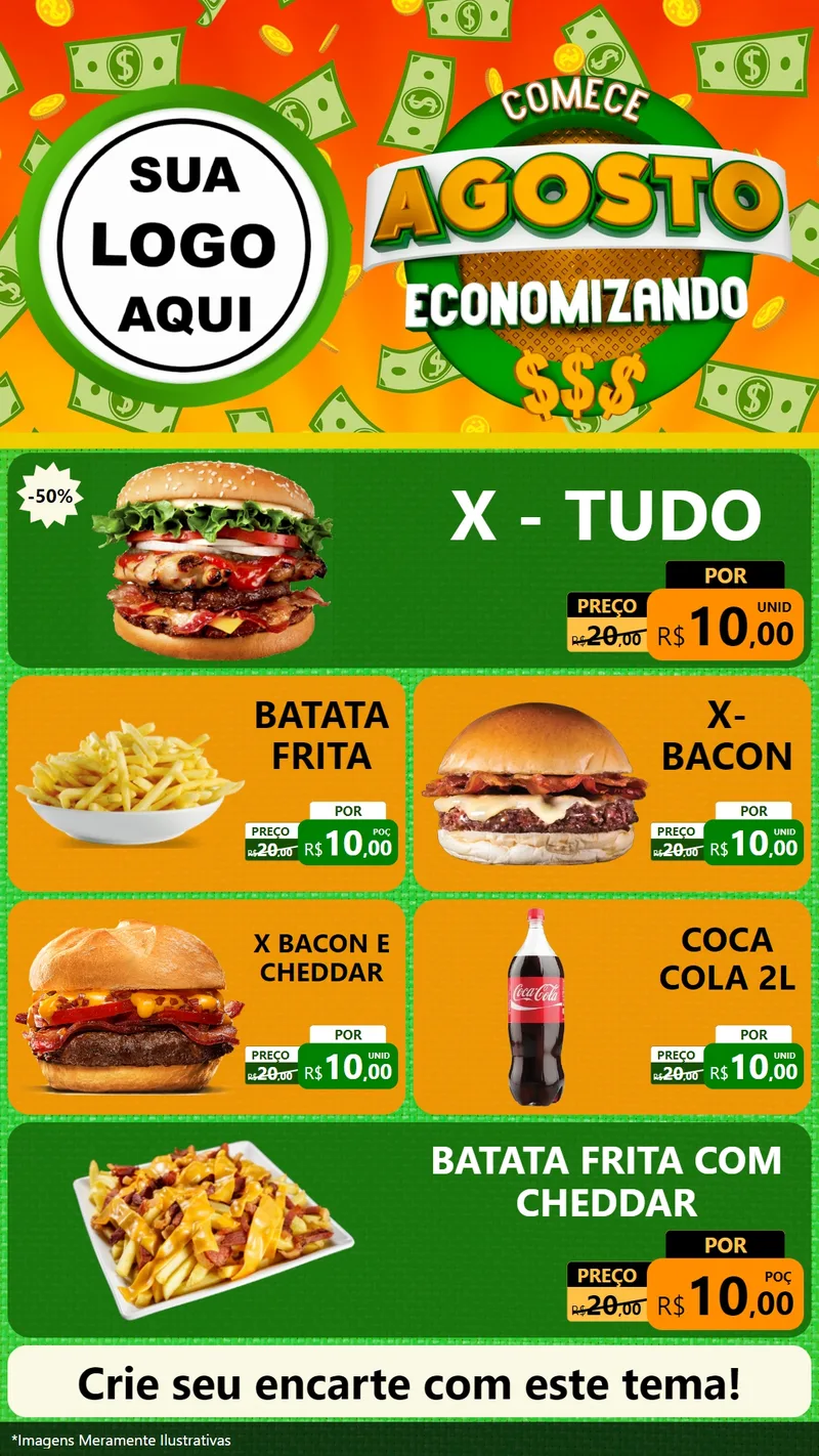 Modelo de TV para TV Vertical com o tema Comece Agosto Economizando para Hamburgueria