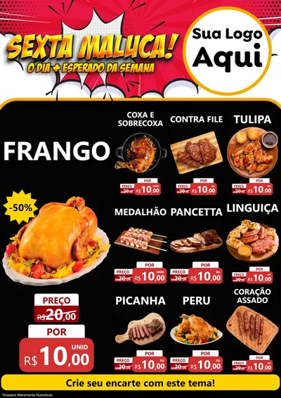 Modelo de Encarte para Encarte A4 Vertical com o tema Sexta Maluca! para Assados