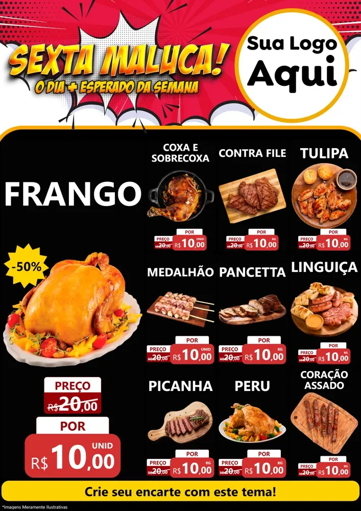 Modelo de Encarte para Encarte A4 Vertical com o tema Sexta Maluca! para Assados