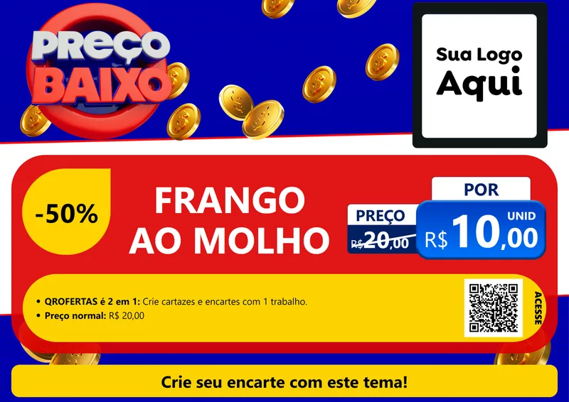 Modelo de Cartaz para Cartaz A4 Horizontal com o tema Preço Baixo para Restaurante