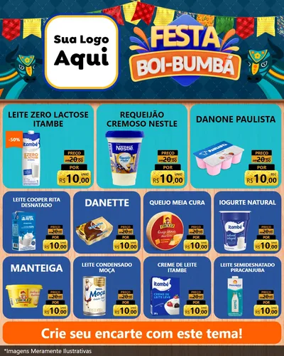 Modelo de Rede Social para Feed Instagram com o tema Festa Boi Bumbá para Frios e Laticínios