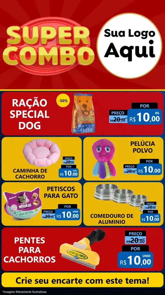 Modelo de TV para TV Vertical com o tema Super Combo para Pet Shop