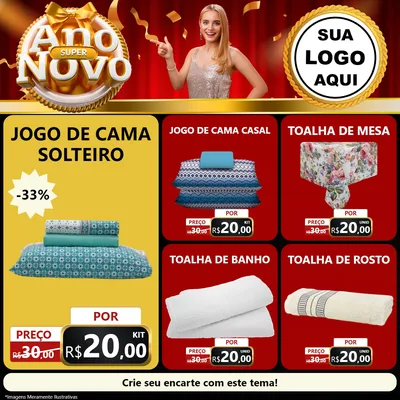 Modelo de Rede Social para Feed Facebook com o tema Super Ano Novo para Cama, Mesa e Banho