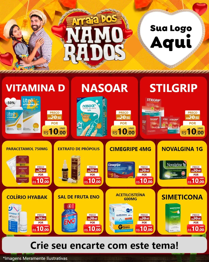 Modelo de Rede Social para Feed Instagram com o tema Arraiá dos Namorados para Farmácia