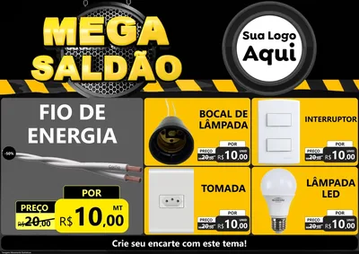 Modelo de Encarte para Encarte A4 Horizontal com o tema Mega Saldão para Materiais Elétricos