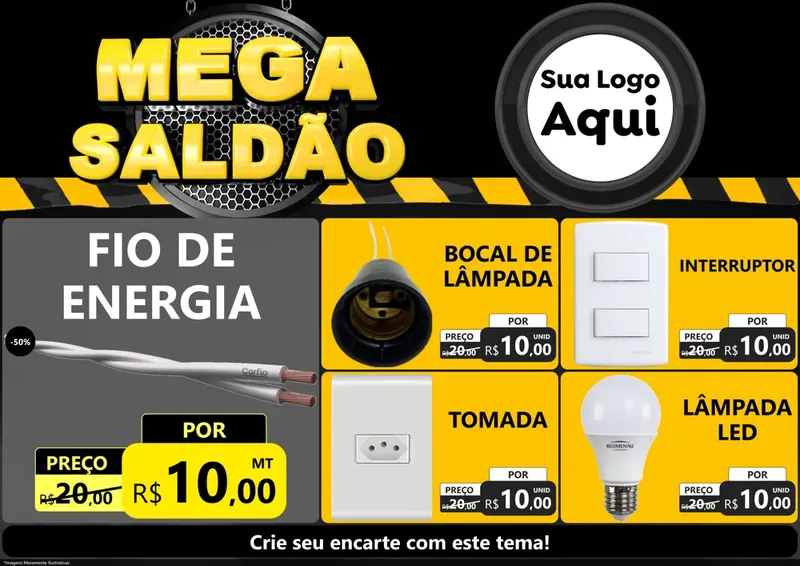 Modelo de Encarte para Encarte A4 Horizontal com o tema Mega Saldão para Materiais Elétricos