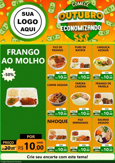 Modelo de Encarte para Encarte A4 Vertical com o tema Comece Outubro Economizando para Restaurante