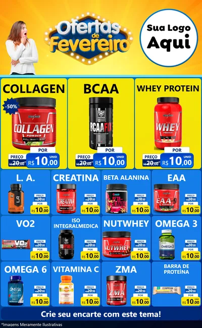 Modelo de Encarte para Encarte Grande com o tema Ofertas de Fevereiro para Suplementos alimentares