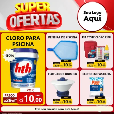 Modelo de Rede Social para Feed Facebook com o tema Super Ofertas para Produtos para Piscina