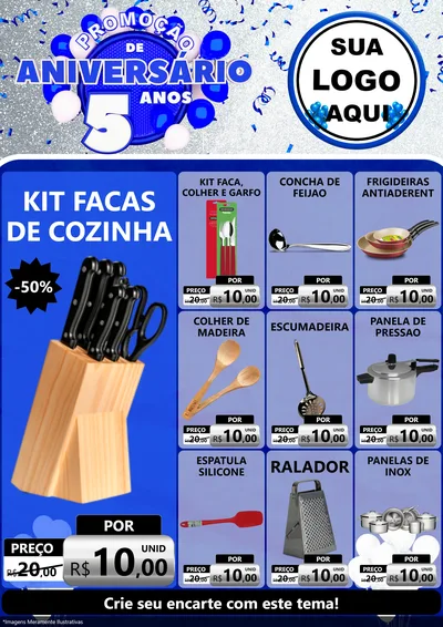 Modelo de Encarte para Encarte A4 Vertical com o tema Promoção de Aniversário - 5 Anos para Utilidades Domésticas