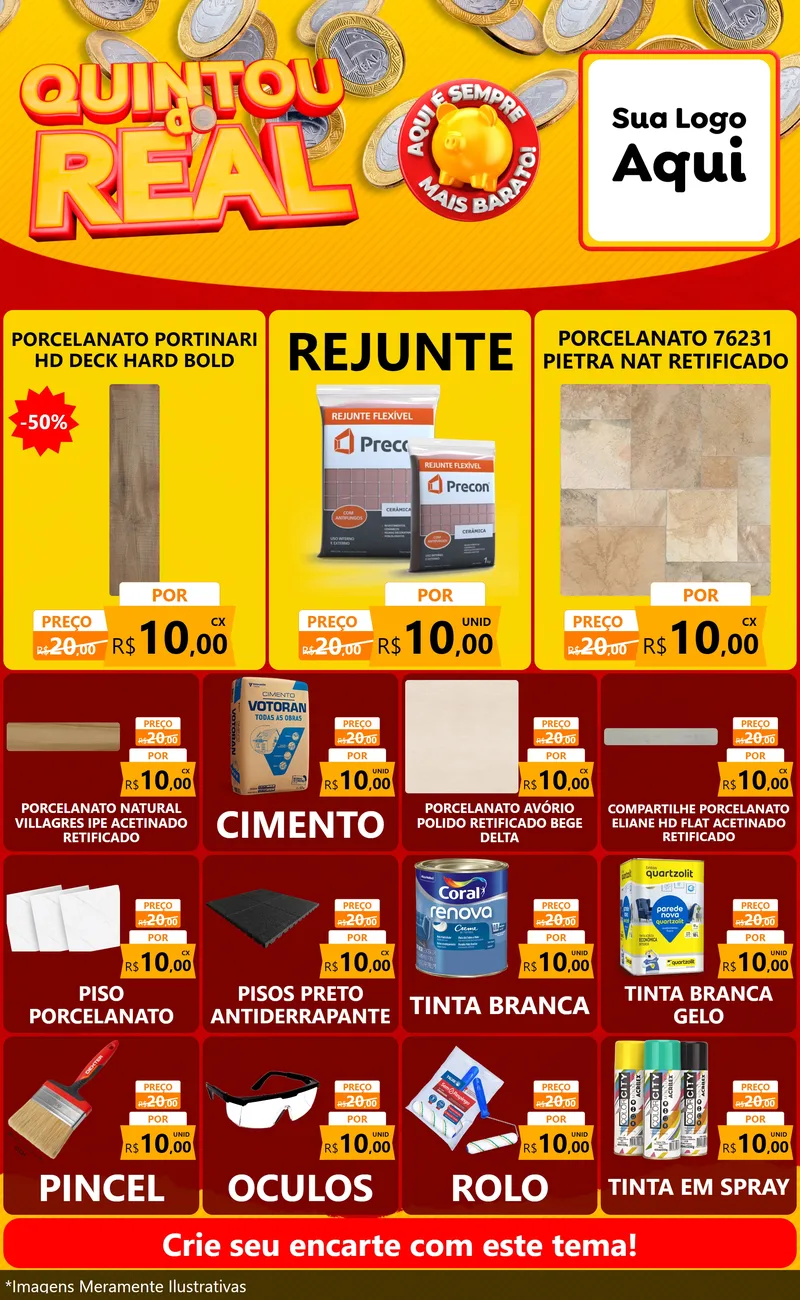Modelo de Encarte para Encarte Grande com o tema Quintou do Real para Pisos e revestimentos