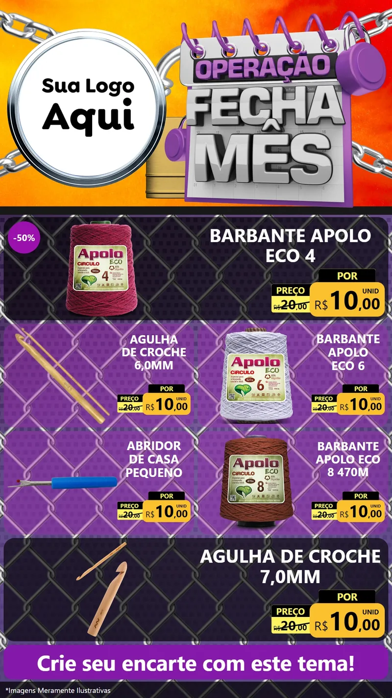Modelo de TV para TV Vertical com o tema Operação Fecha Mês para Armarinho e Aviamentos