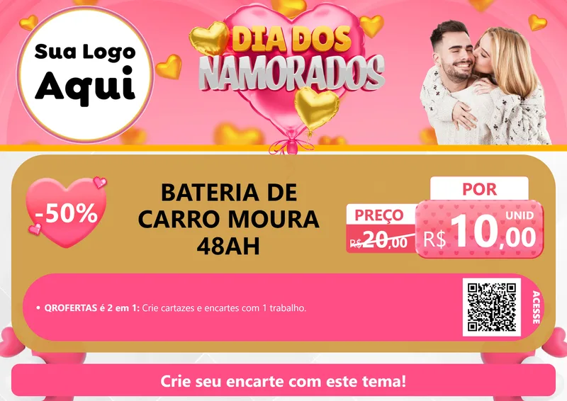 Modelo de Cartaz para Cartaz A4 Horizontal com o tema Dia dos Namorados para Baterias Elétricas