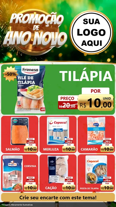 Modelo de Rede Social para Stories com o tema Promoção de Ano Novo para Peixaria
