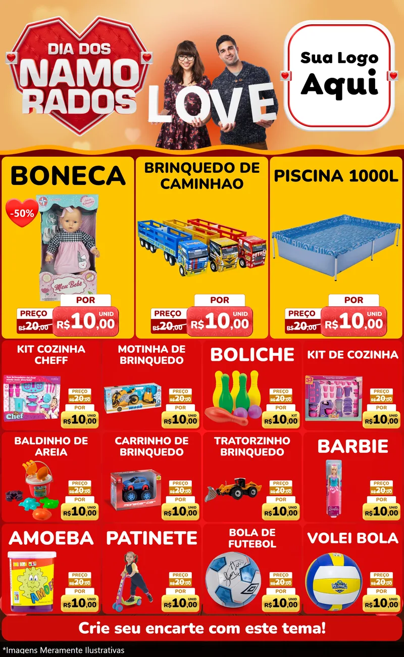 Modelo de Encarte para Encarte Grande com o tema Dia dos Namorados para Brinquedos