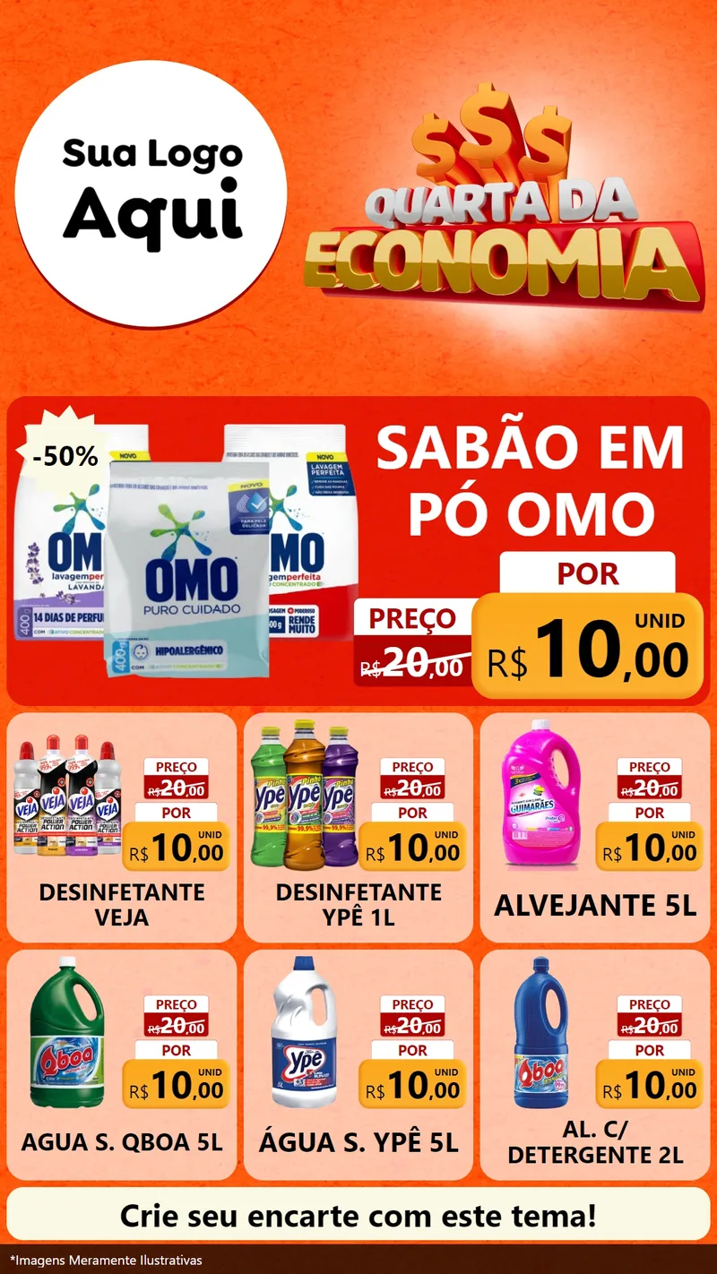 Modelo de Rede Social para Stories com o tema Quarta da Economia para Produtos de Limpeza