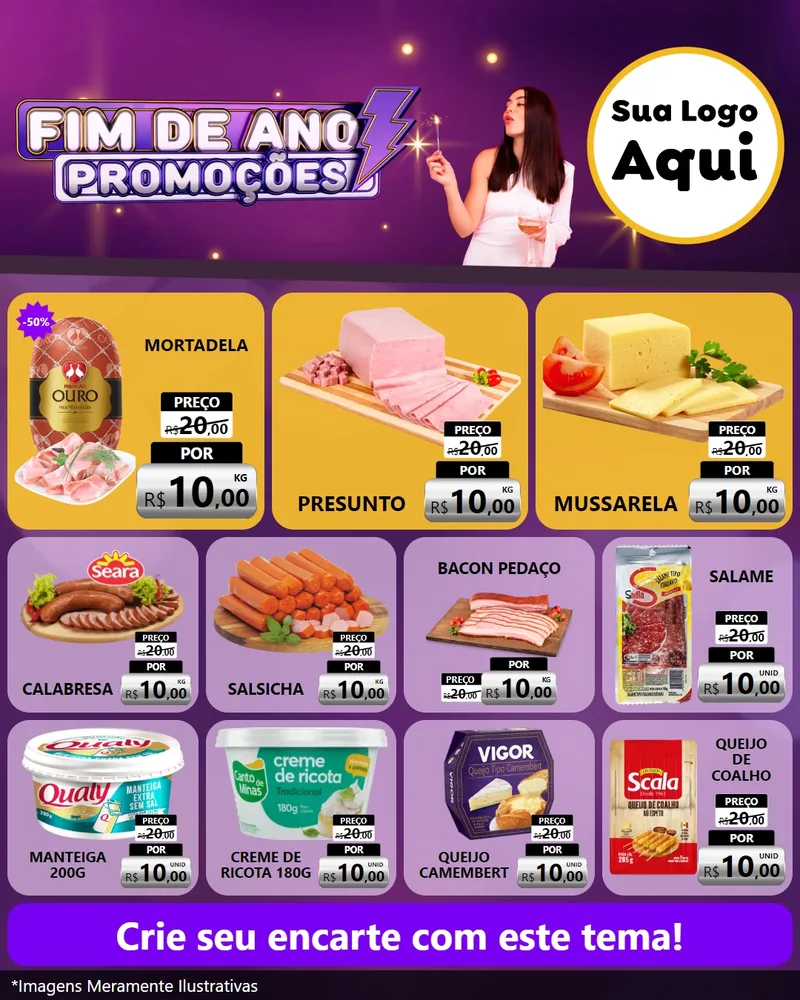 Modelo de Rede Social para Feed Instagram com o tema Fim de Ano Promoções para Frios e Laticínios