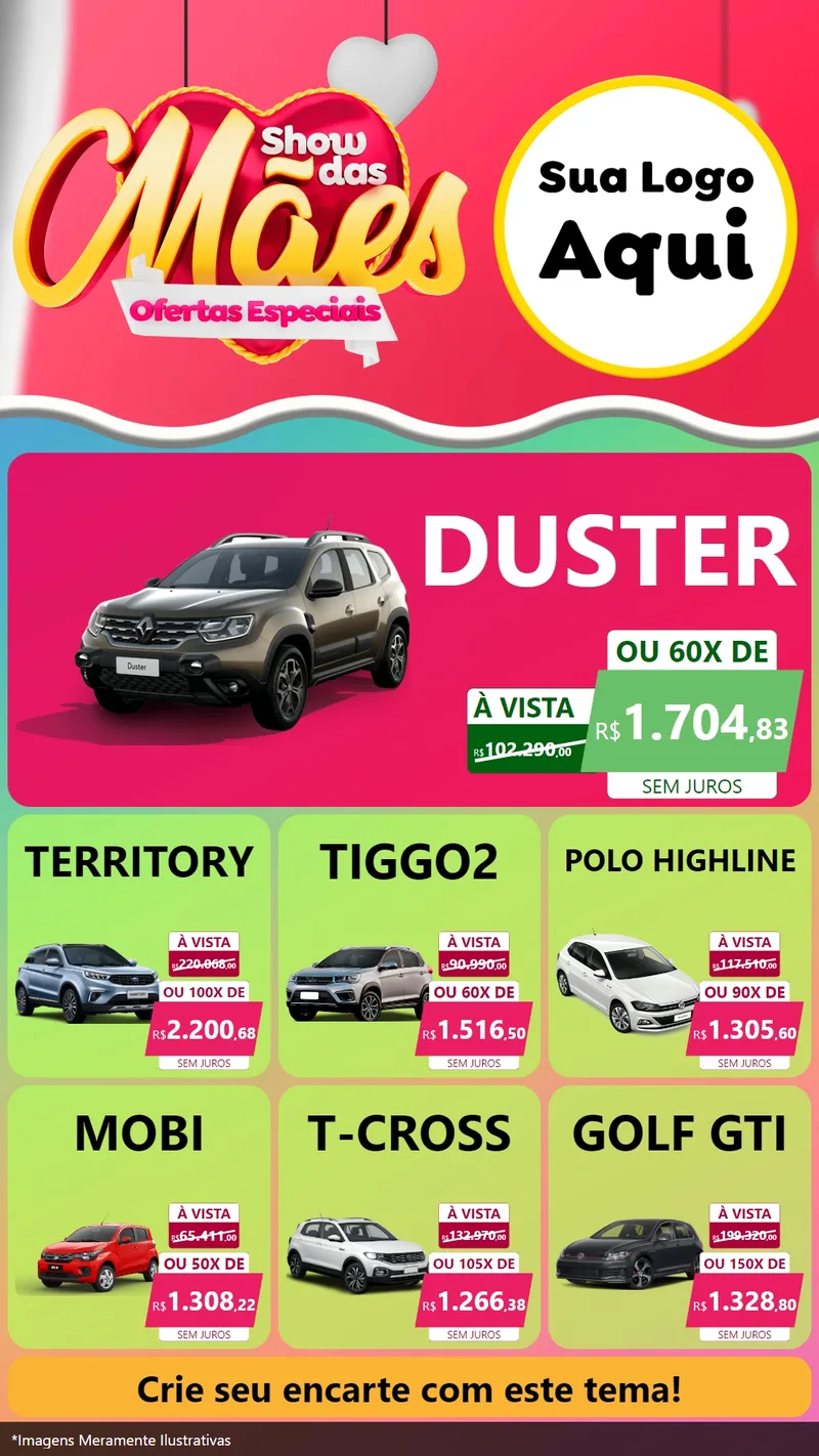 Modelo de Rede Social para Stories com o tema Show das Mães - Ofertas Especiais para Concessionaria de Carros