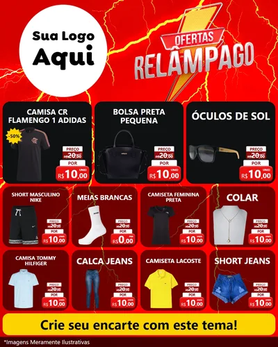 Modelo de Rede Social para Feed Instagram com o tema Ofertas Relâmpago para Roupas e acessórios