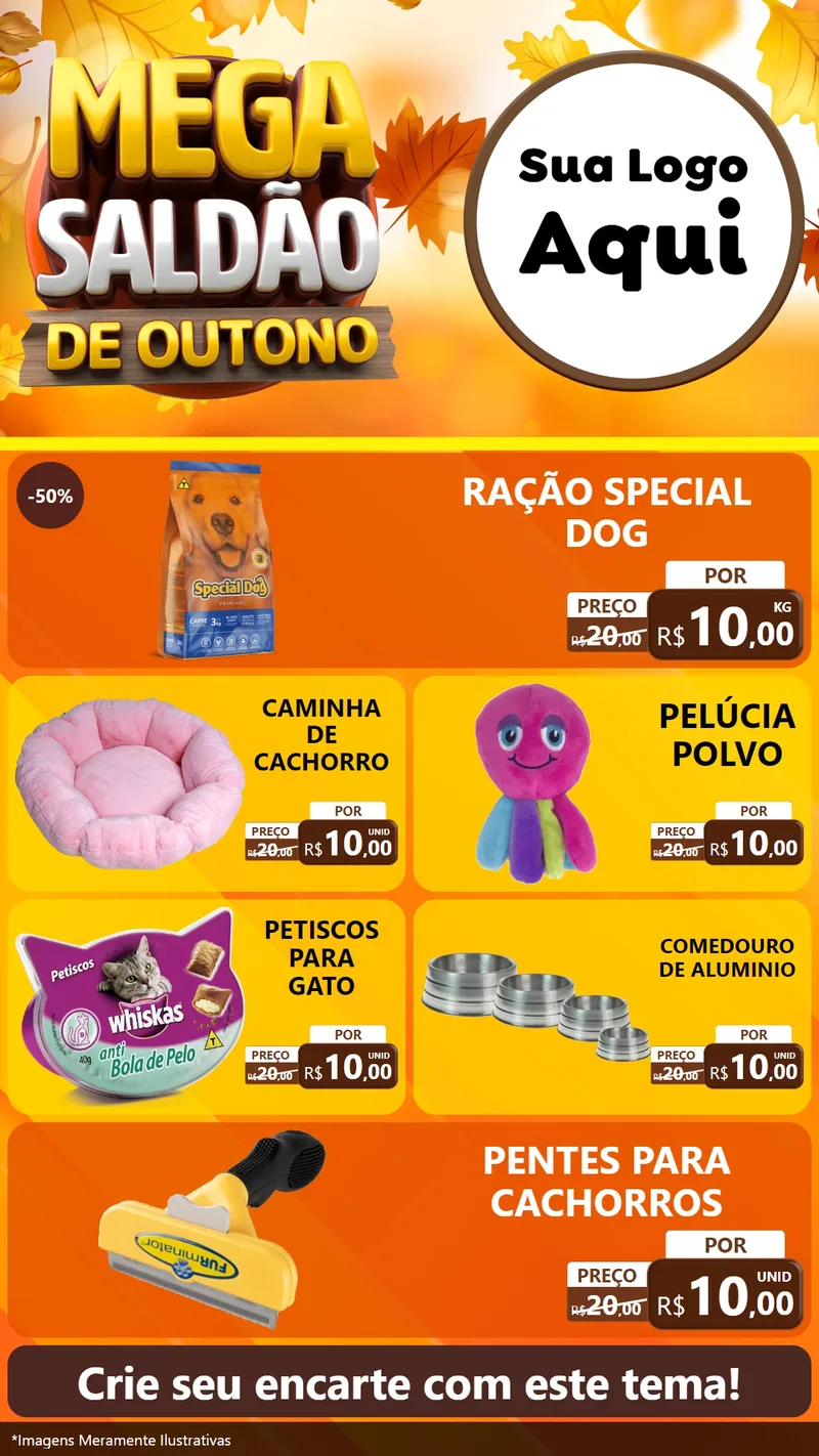 Modelo de TV para TV Vertical com o tema Mega Saldão de Outono para Pet Shop