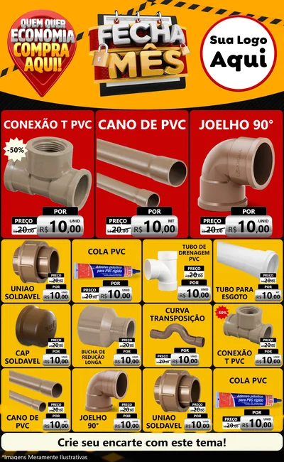 Modelo de Encarte para Encarte Grande com o tema Fecha Mês para Tubos e conexões