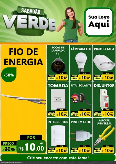 Modelo de Encarte para Encarte A4 Vertical com o tema Sabadão Verde para Materiais Elétricos