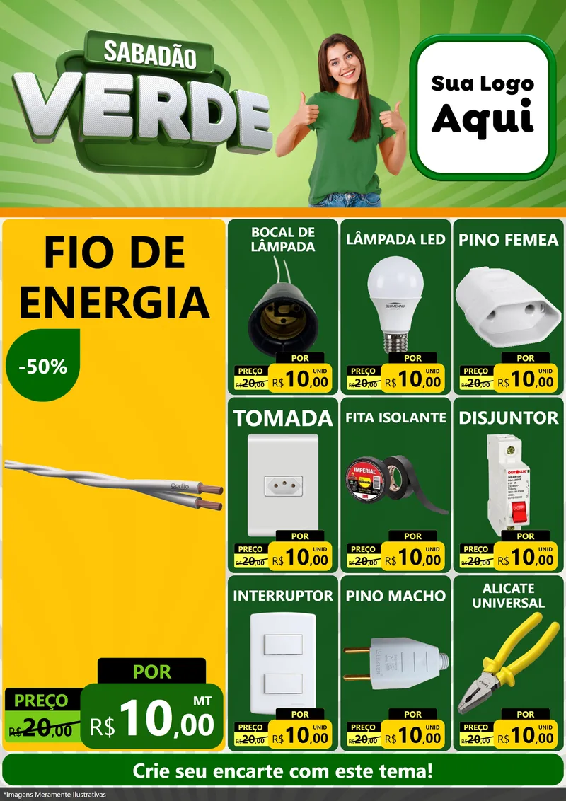 Modelo de Encarte para Encarte A4 Vertical com o tema Sabadão Verde para Materiais Elétricos