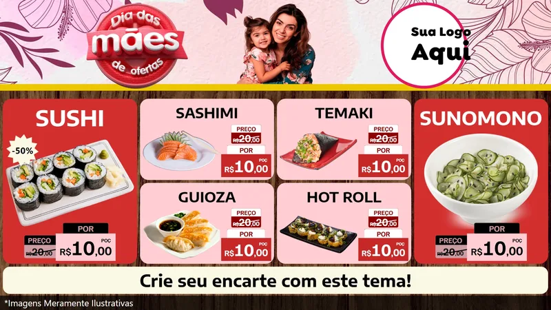 Modelo de TV para TV Horizontal com o tema Dia Das Mães De Ofertas para Comida japonesa