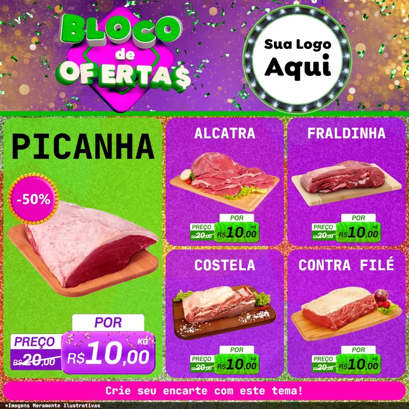Modelo de Rede Social para Feed Facebook com o tema Bloco de Ofertas para Açougue