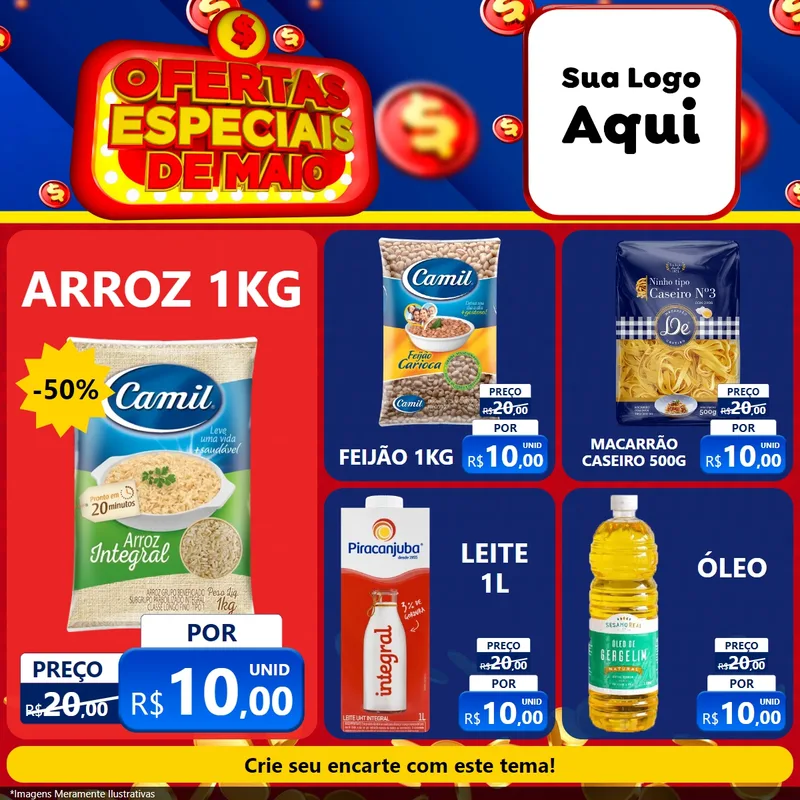 Modelo de Rede Social para Feed Facebook com o tema Ofertas Especiais de Maio para Supermercado