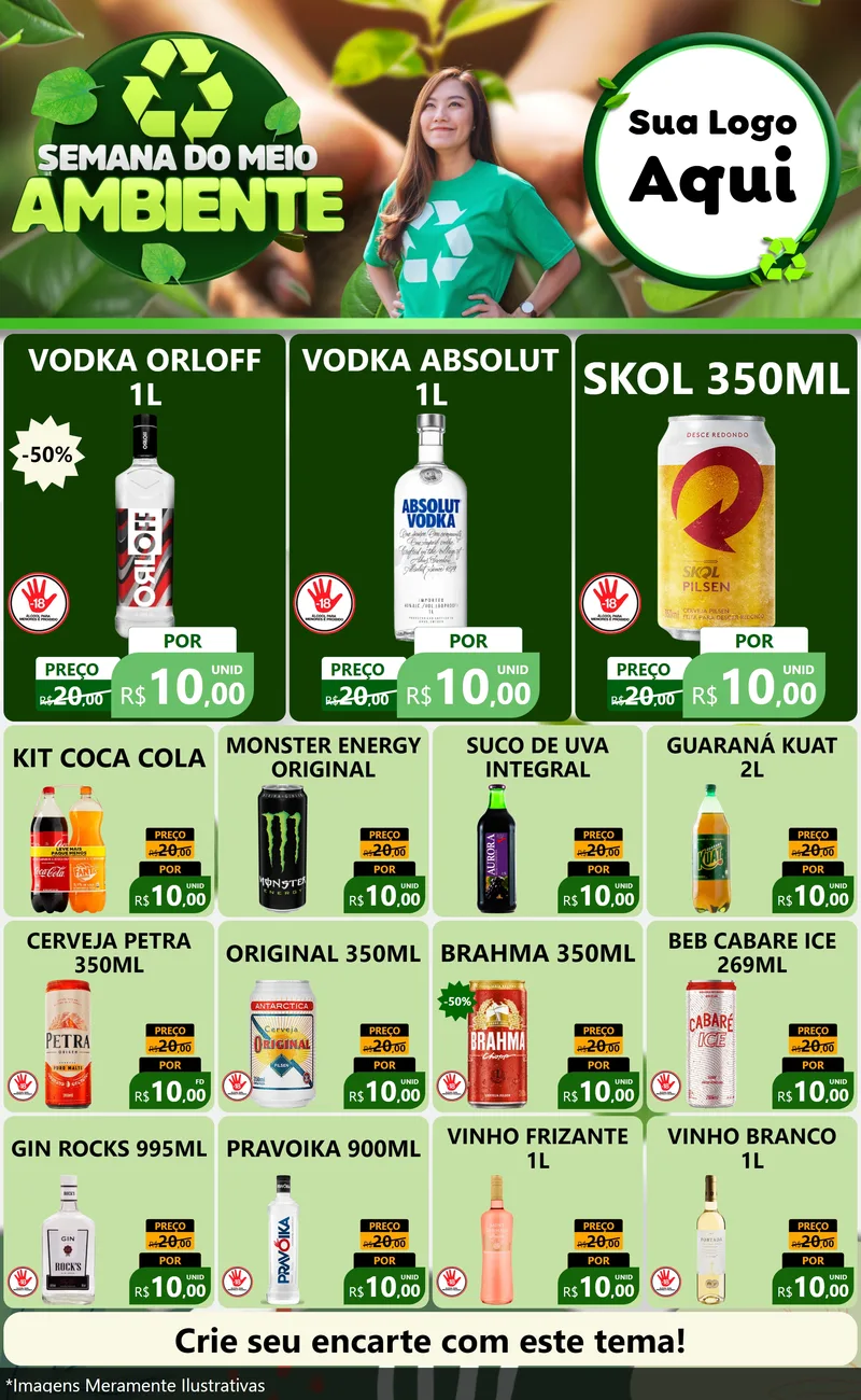 Modelo de Encarte para Encarte Grande com o tema Semana do Meio Ambiente para Distribuidora de bebidas