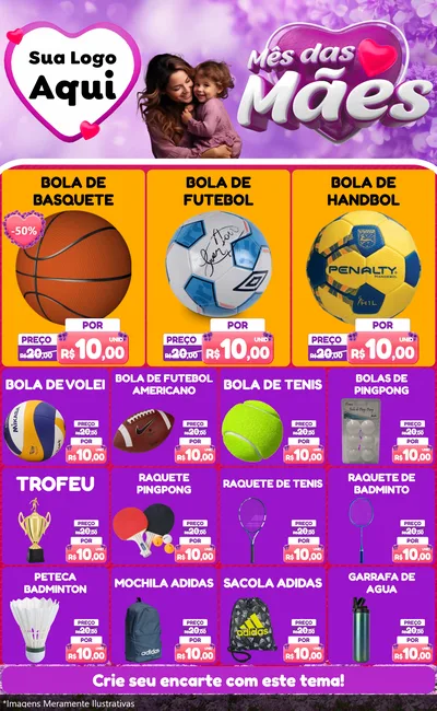 Modelo de Encarte para Encarte Grande com o tema Mês das Mães para Artigos Esportivos
