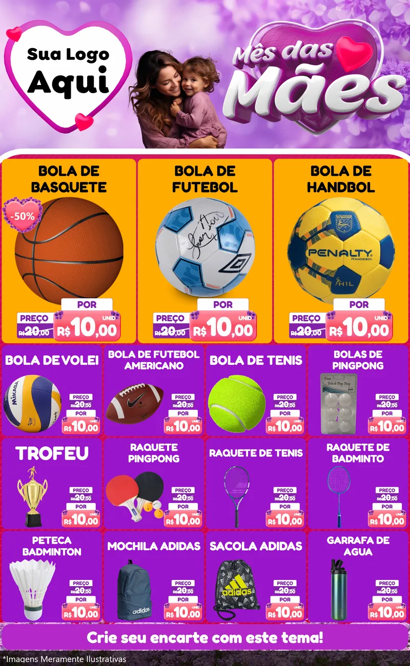 Modelo de Encarte para Encarte Grande com o tema Mês das Mães para Artigos Esportivos